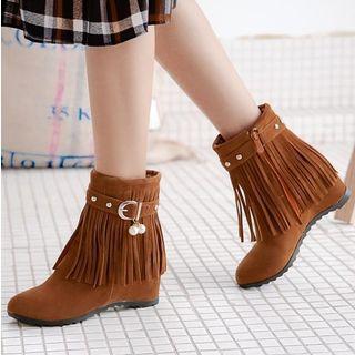 Hidden Wedge Tasseled Short Boots
