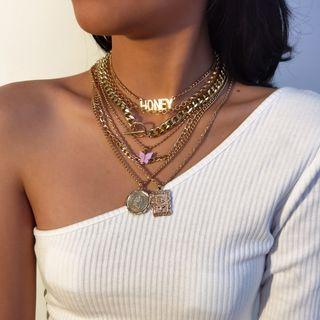 Set Of 7: Layered Chain Necklace 419 - Gold - One Size