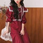 Lace Striped Long-sleeve Dress