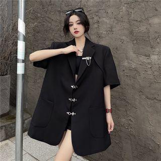 Short-sleeve Oversized Blazer / Metal Chain Brooch