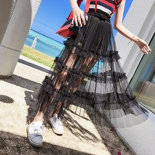 Tiered Sheer Midi Skirt
