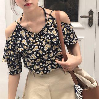 Off Shoulder Floral Short-sleeve Top