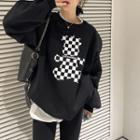 Checkerboard Bear Print Sweatshirt Black - One Size