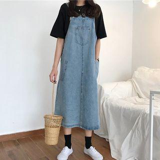 Denim Midi Jumper Dress Denim Blue - One Size