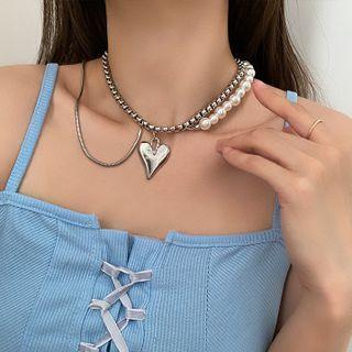 Freshwater Pearl Heart Pendant Necklace White & Silver - One Size