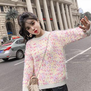 Furry Sweater/ Furry-trim Faux Leather Shorts/ Set