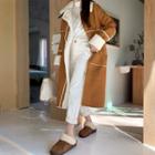 Belted Faux-fur Long Coat Brown - One Size
