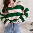 Open-placket Color-block Knit Top