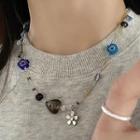 Flower Flower Alloy Necklace Blue & Silver - One Size