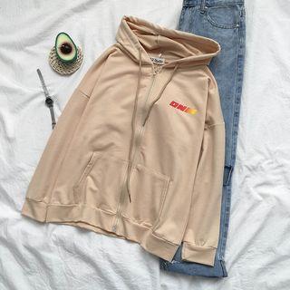 Lettering Zip Hoodie Almond - One Size