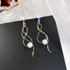 Faux Pearl Wavy Alloy Fringed Earring 1213 - 1 Pair - Gold & White - One Size