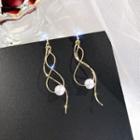 Faux Pearl Wavy Alloy Fringed Earring 1213 - 1 Pair - Gold & White - One Size
