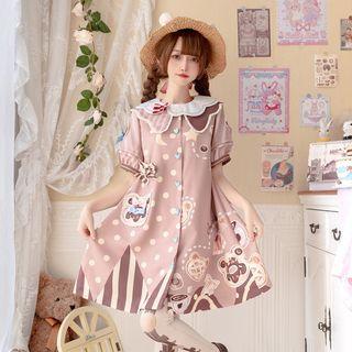 Short-sleeve Collar Print A-line Dress