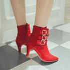 Pointed Buckled High Heel Short Boots