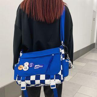 Check Canvas Messenger Bag