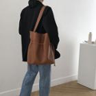 Faux Leather Drawstring Bucket Tote Bag