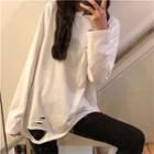 Long-sleeve Distressed Plain Tee