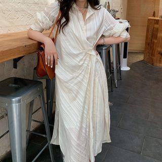 Striped Midi A-line Shirtdress With Slipdress