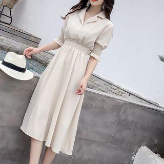 Chiffon V-neck Balloon-sleeve Dress