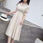 Chiffon V-neck Balloon-sleeve Dress