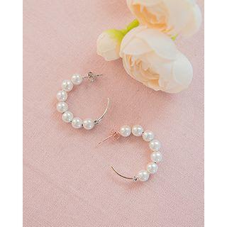 Faux-pearl Open Hoop Earrings