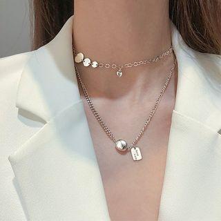 925 Sterling Silver Bead Pendant Layered Choker Necklace