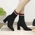 Block-heel Contrast Trim Short Boots