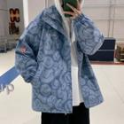 Mock Two-piece Smiley Face Print Hooded Jacket
