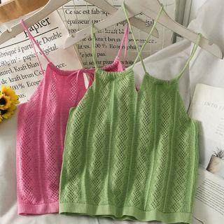 Open-knit Cropped Halter Top