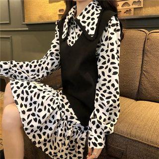 Petal Print Mini Shirtdress / V-neck Vest