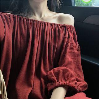 Plain Off-shoulder Midi Dress
