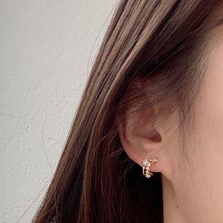 Rhinestone Layered Half-hoop Earring 1 Pair - 14k Gold - Gold & Blue - One Size