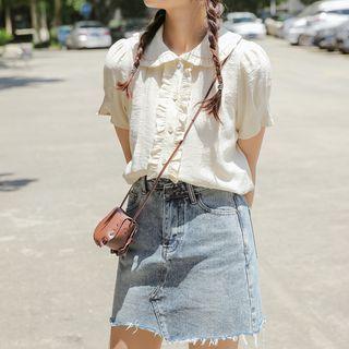 Ruffle Trim Short-sleeve Shirt Off-white - One Size