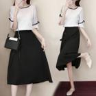 Set: Elbow-sleeve Top + Chiffon A-line Midi Skirt