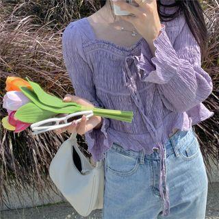 Shirred Cropped Blouse Violet Purple - One Size
