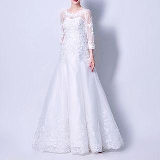 Long-sleeve Embroidered Maxi A-line Wedding Dress