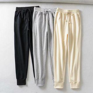 Plain Drawstring-waist Cropped Sweatpants