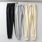 Plain Drawstring-waist Cropped Sweatpants
