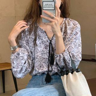 Pattern Printed Lantern-sleeve Blouse