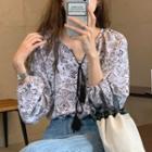 Pattern Printed Lantern-sleeve Blouse