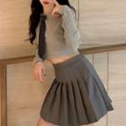 Long-sleeve Cropped Top / Pleated Mini A-line Skirt / Set
