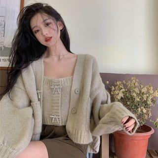 Set: Knit Camisole Top + Embellished Cropped Cardigan