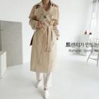 Wide-lapel Trench Coat With Belt Light Beige - One Size