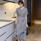 Short-sleeve Irregular Dotted A-line Midi Dress