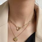 Disc Pendant Stainless Steel Necklace E504 - Gold - One Size
