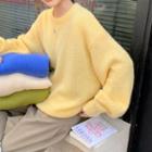 Long-sleeve Round Neck Plain Loose-fit Sweater
