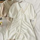 Pearl-trim Drawstring Mini Dress
