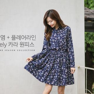 Drawstring-waist Floral Shirtdress