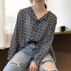 Floral Print V-neck Long-sleeve Chiffon Top