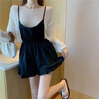 Loose-fit Sheer Light Knit Top / Wide-leg Playsuit